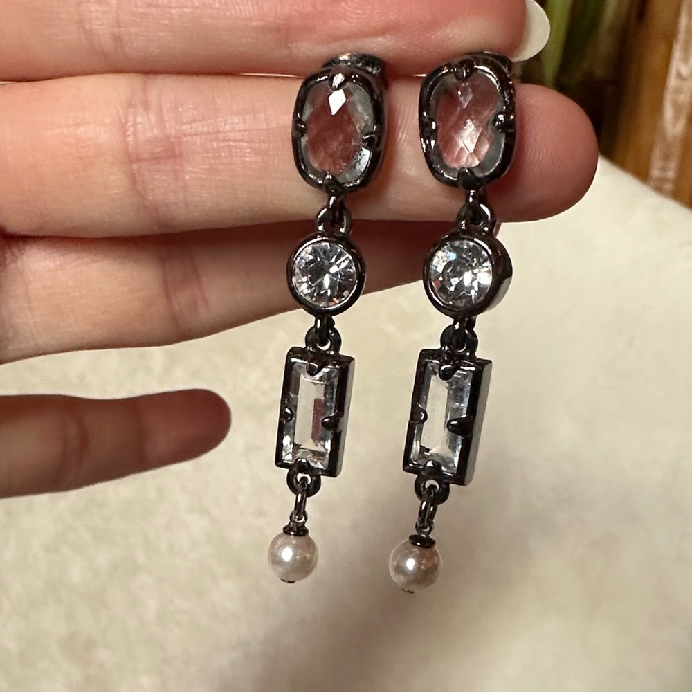 Dyrberg/Kern Crystal Drop Dangle Earrings with Pearl Accent - Gunmetal